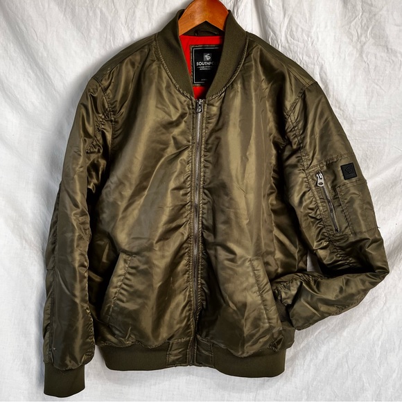 Vintage South Pole Bomber Jacket Mens L Large Green Coat Quilted Lined 90s Y2K - Picture 16 of 16